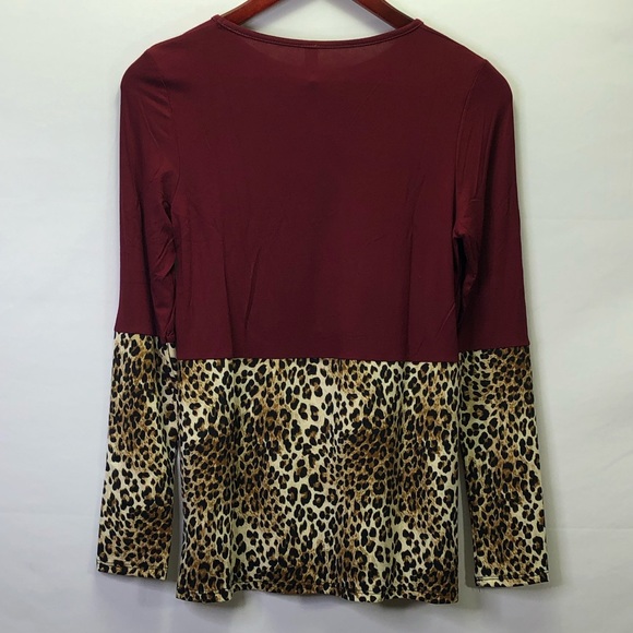 First Look Long Sleeve Top Cheetah Print Shirt Breathable Stretch Casual Red - Picture 6 of 6